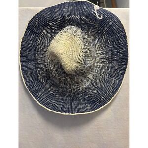 Gap Womens Wide Brim Sun Hat Straw Blue White Zigzag Pattern S M